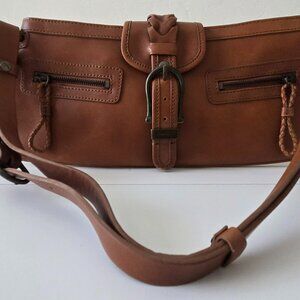 Vintage Eddie Bauer Brown Leather Crossbody Purse – Braided Magnetic Closure 👜